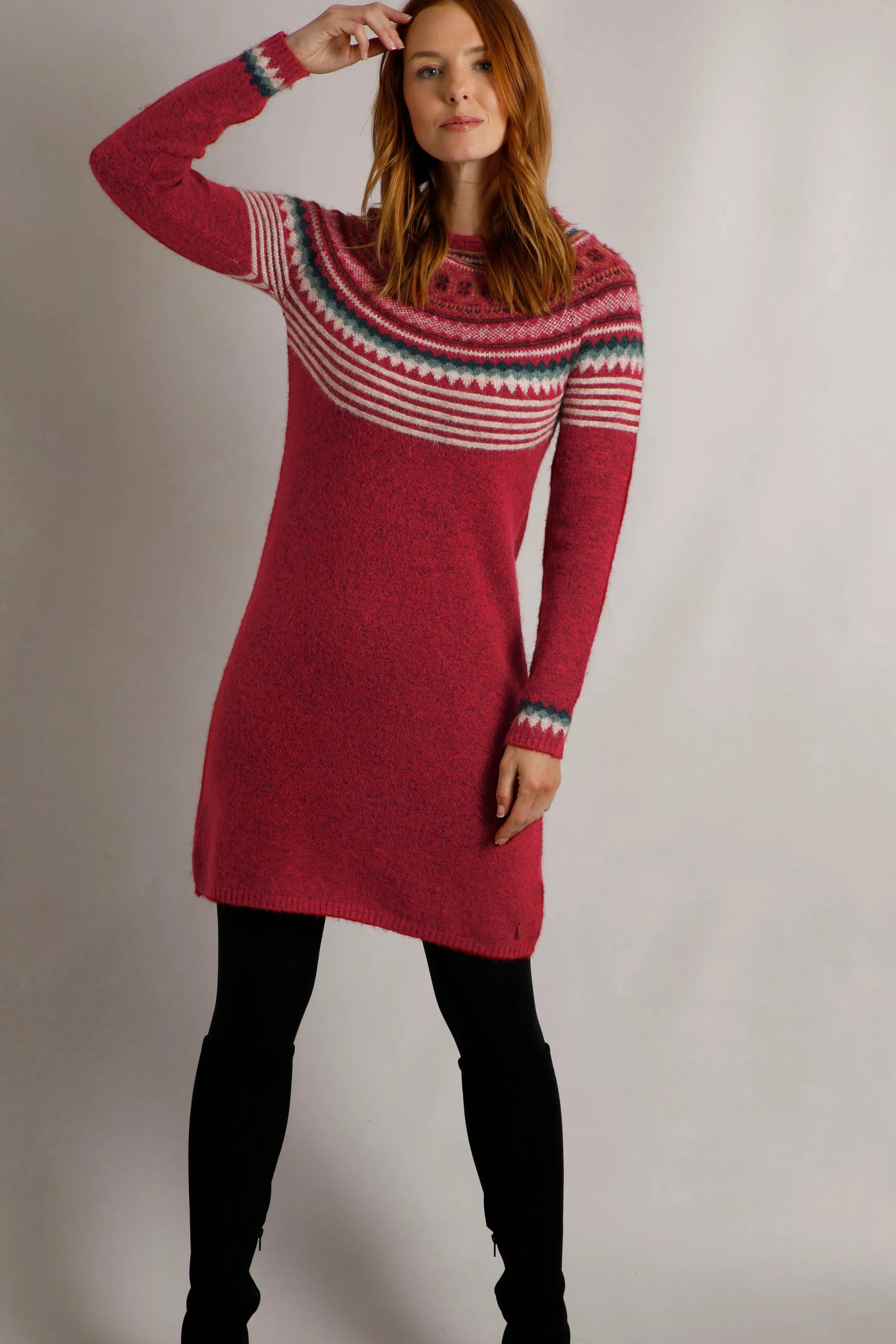 Weird Fish 14 Rhubarb Blakely Eco Fair Isle Knitted Dress