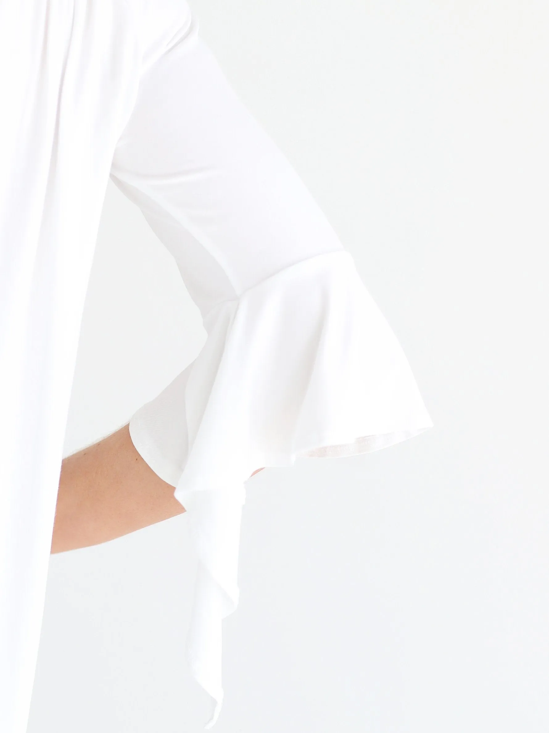 White DLMN Off-The-Shoulder Draped Sleeve Top