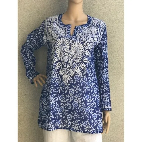 Women's Embroidered Tunic Top in Royal Blue