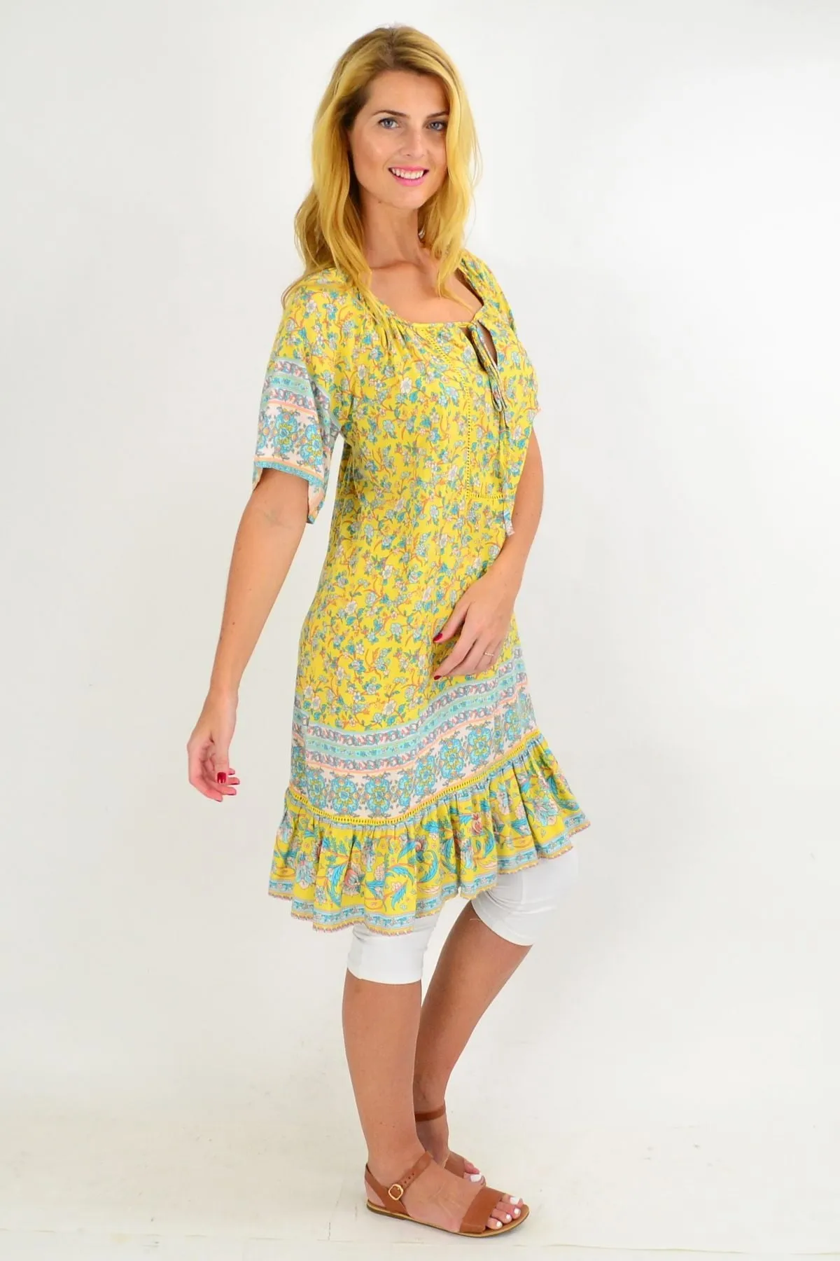 Yellow Floral Flowy Tunic Top