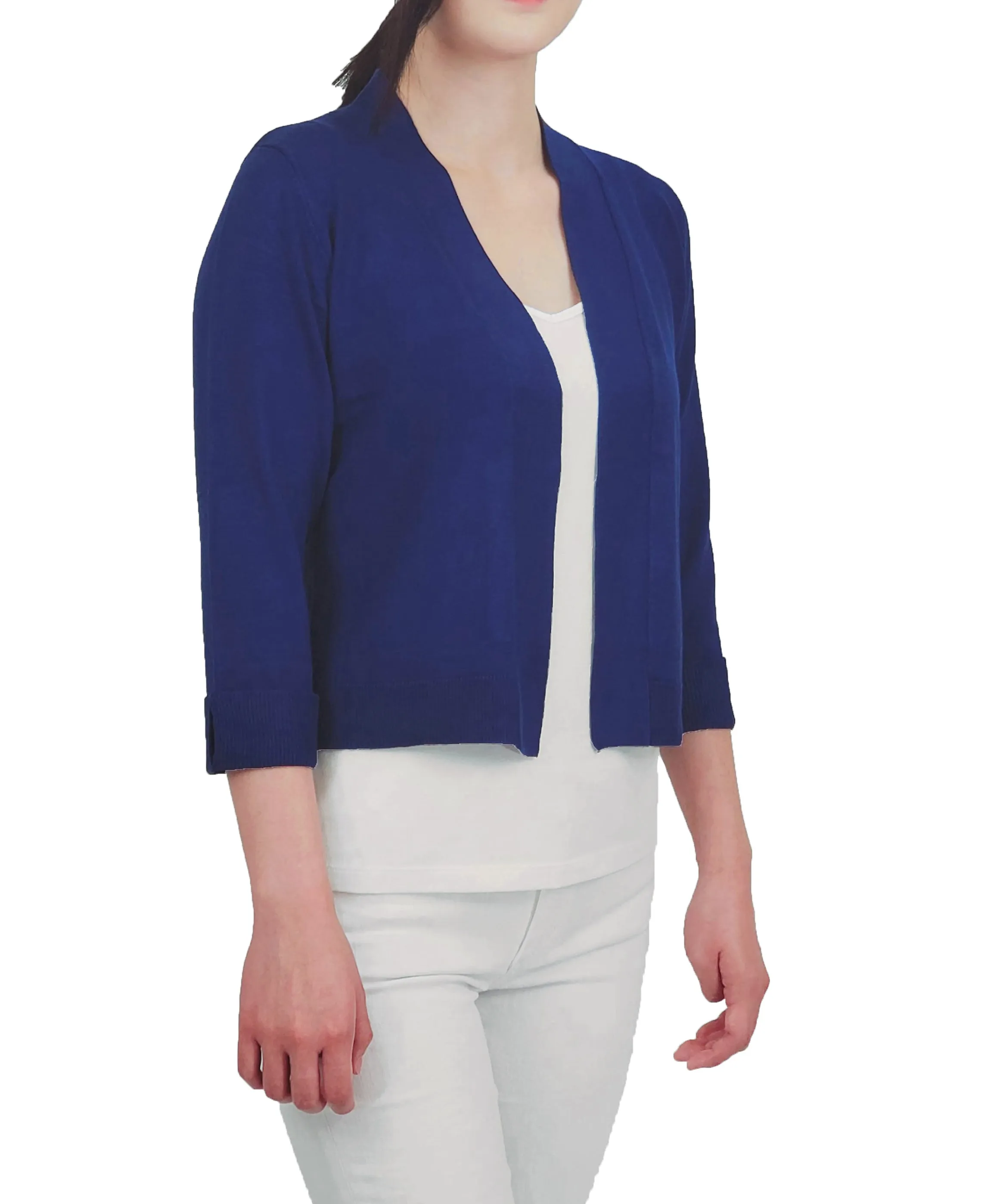 YEMAK Women's Classic 3/4 Sleeve Open Front Cropped Bolero Cardigan MK3558 (S-L)