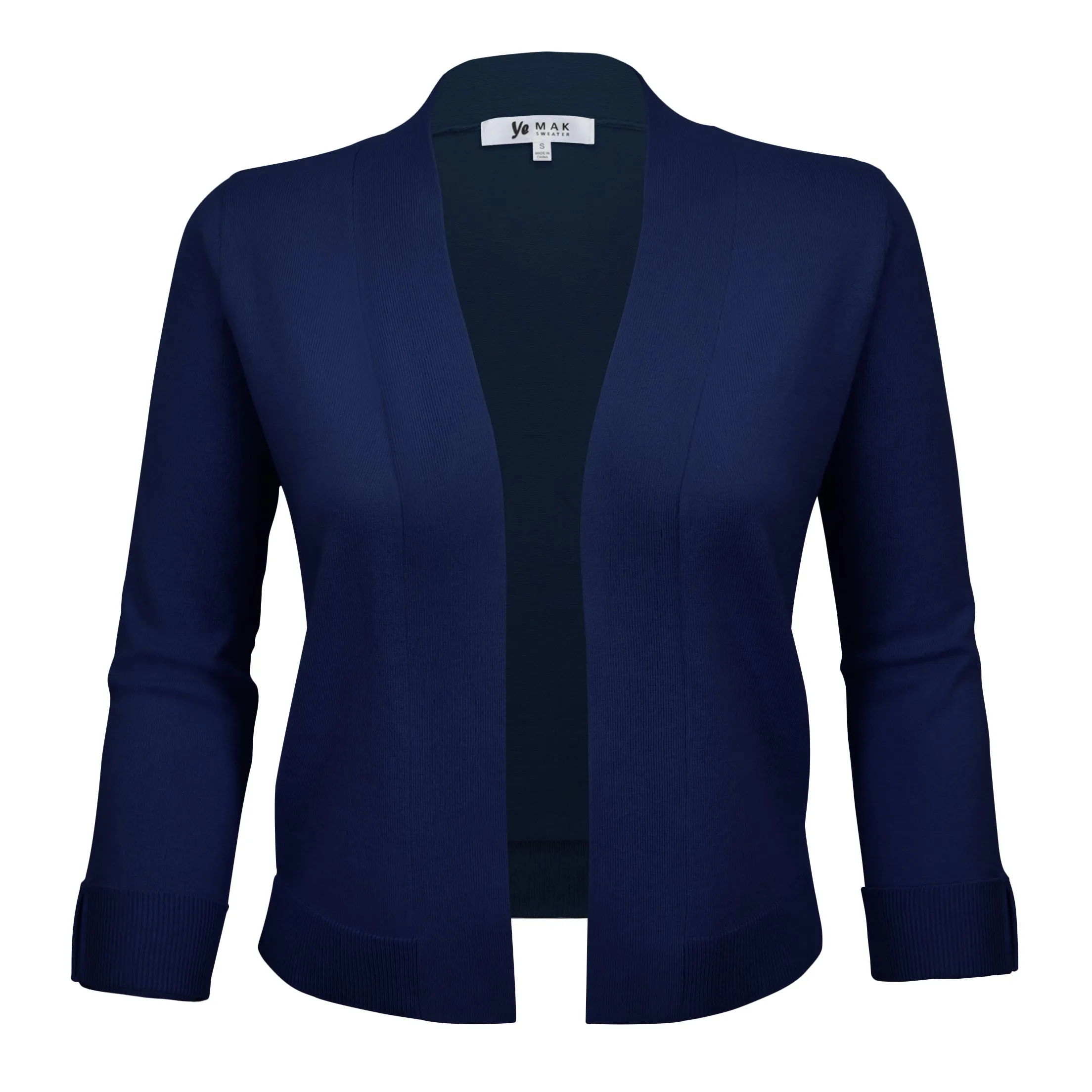 YEMAK Women's Classic 3/4 Sleeve Open Front Cropped Bolero Cardigan MK3558 (S-L)