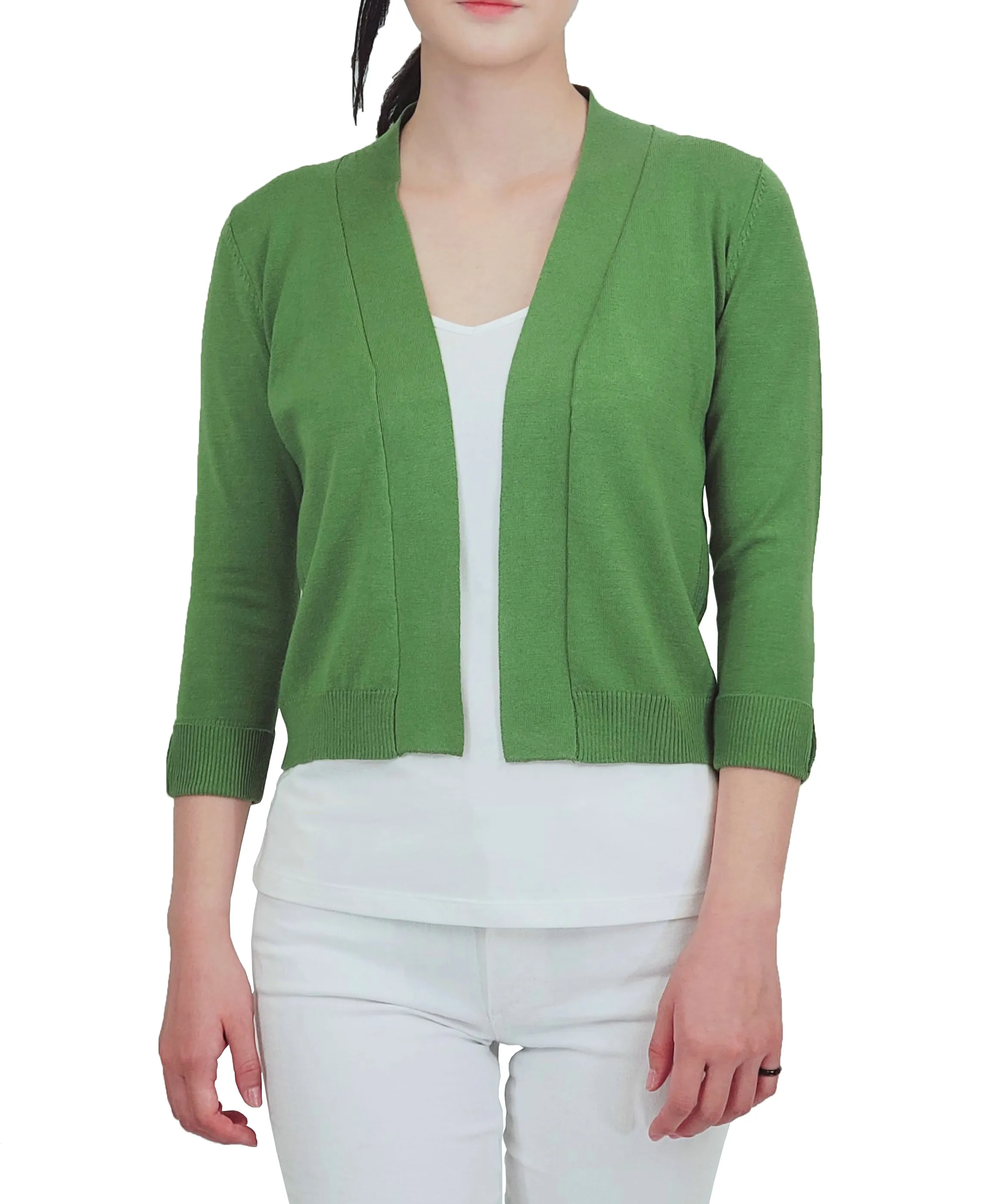 YEMAK Women's Classic 3/4 Sleeve Open Front Cropped Bolero Cardigan MK3558 (S-L)