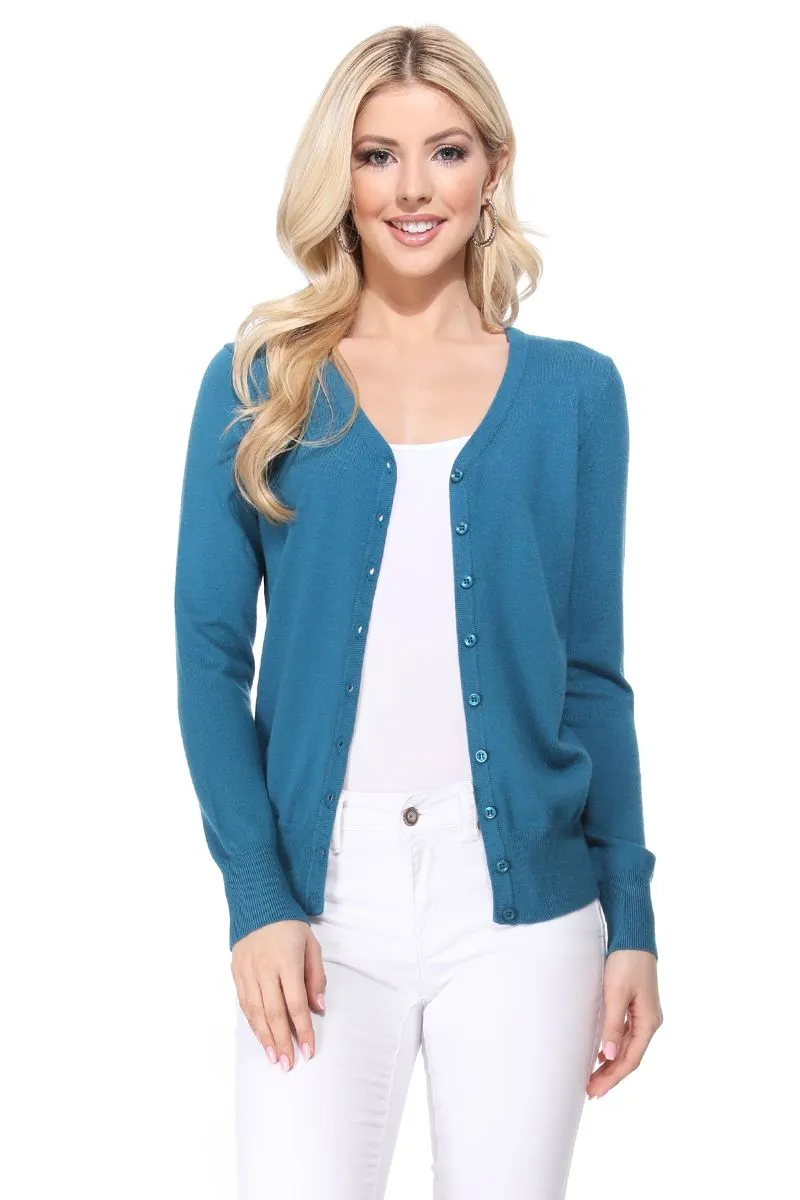 YEMAK Women's Long Sleeve V-Neck Button Down Soft Knit Cardigan Sweater MK5178 (S-XL)